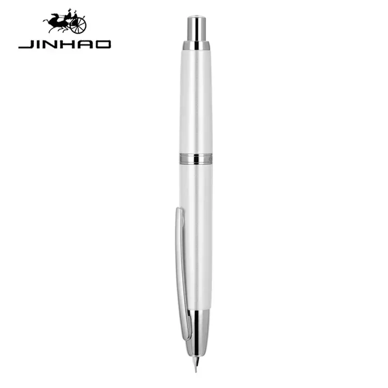 JINHAO 10 pluma estilográfica de prensa, punta retráctil EF/F de Metal con Clip, convertidor de pluma de tinta para escribir, suministros escolares, papelería PK A1 A2: BLANCO / M