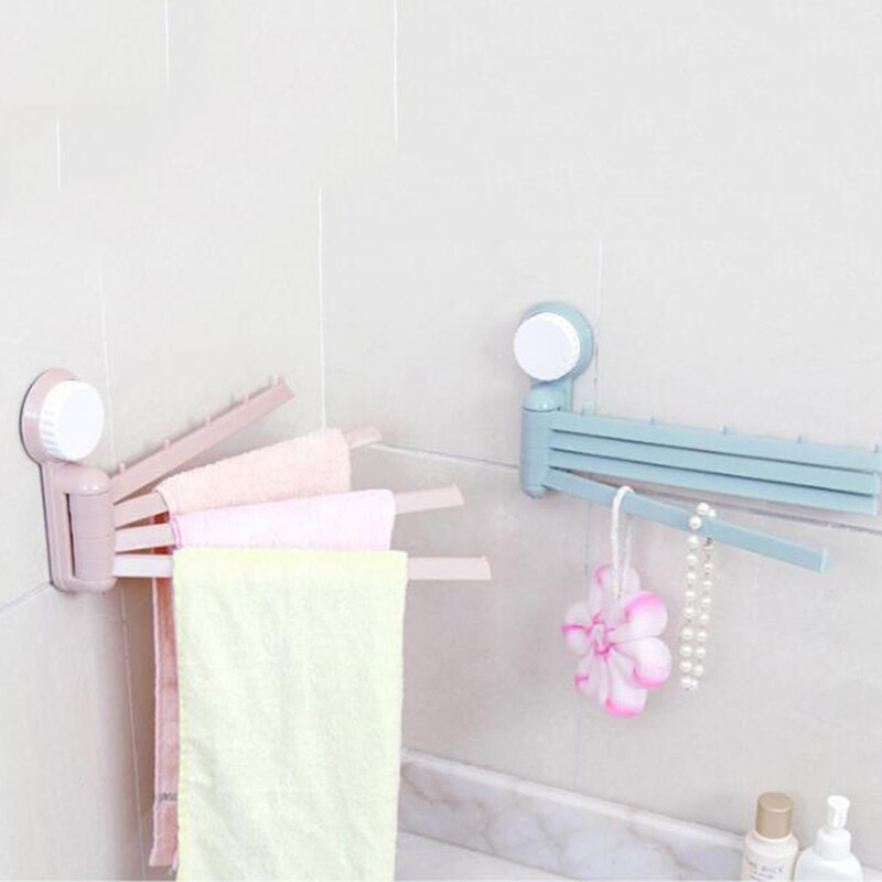 Swivel 180 Degree Bathroom Kitchen Rotating Rack Strong Suction Towel Rail Storage Shelf Wall Removable Towel Bar