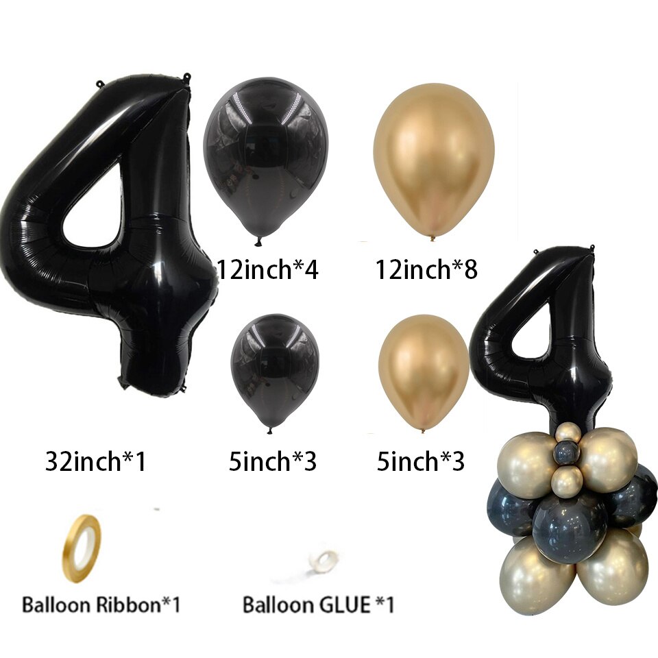 Gold Black Balloons Tower set 1-9 Black Number Foil Balloon for Men's 30 40 50 60 Happy Birthday Party Decorations DIY Crafts: Light Grey