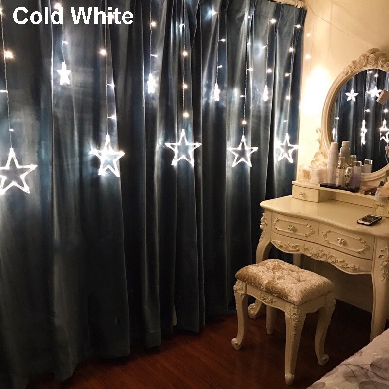 LED Twinkle Star Heart String Lights EU Plug 220V Waterproof Outdoor Christmas Fairy Garlands Curtain Lights Wedding Party Decor: big star-cold white