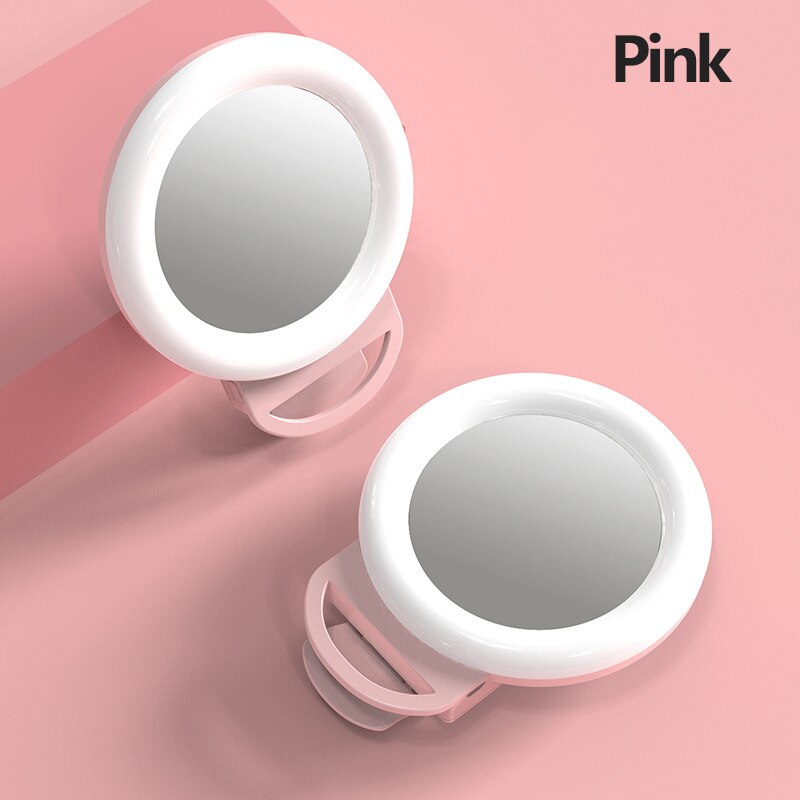 Universele Led Selfie Ring Vullen Licht Clip Dimbare Led Ring Lamp Fotografie Met Spiegel Voor Makeup Video Live Aro de Luz: Pink