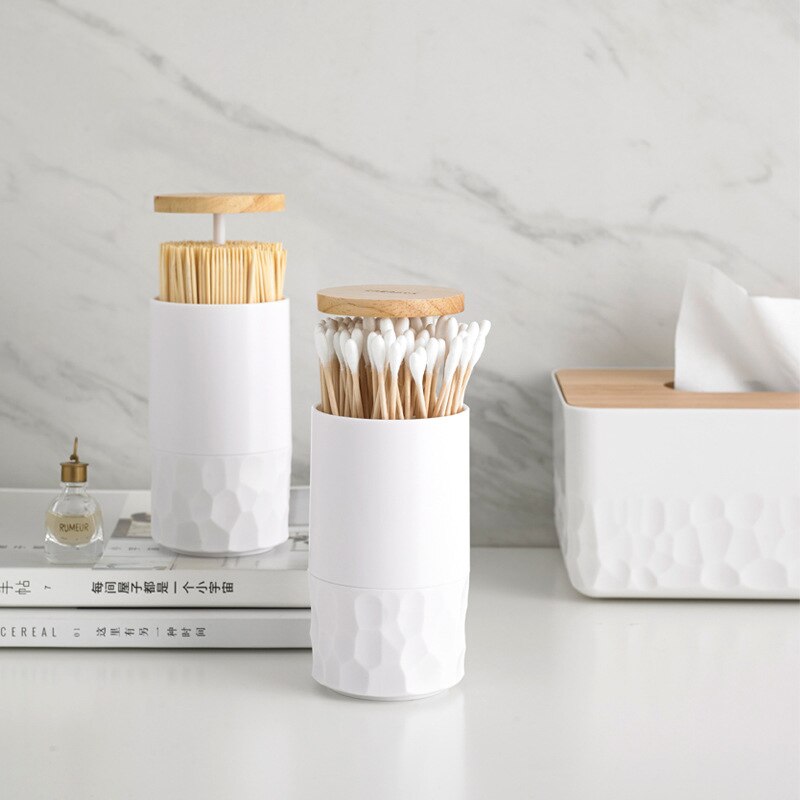 Toothpick Box Cotton Swabs Holder Tooth Pick Automatic Dispenser Press Can Living Room Table Accessories Cotton Bud Container