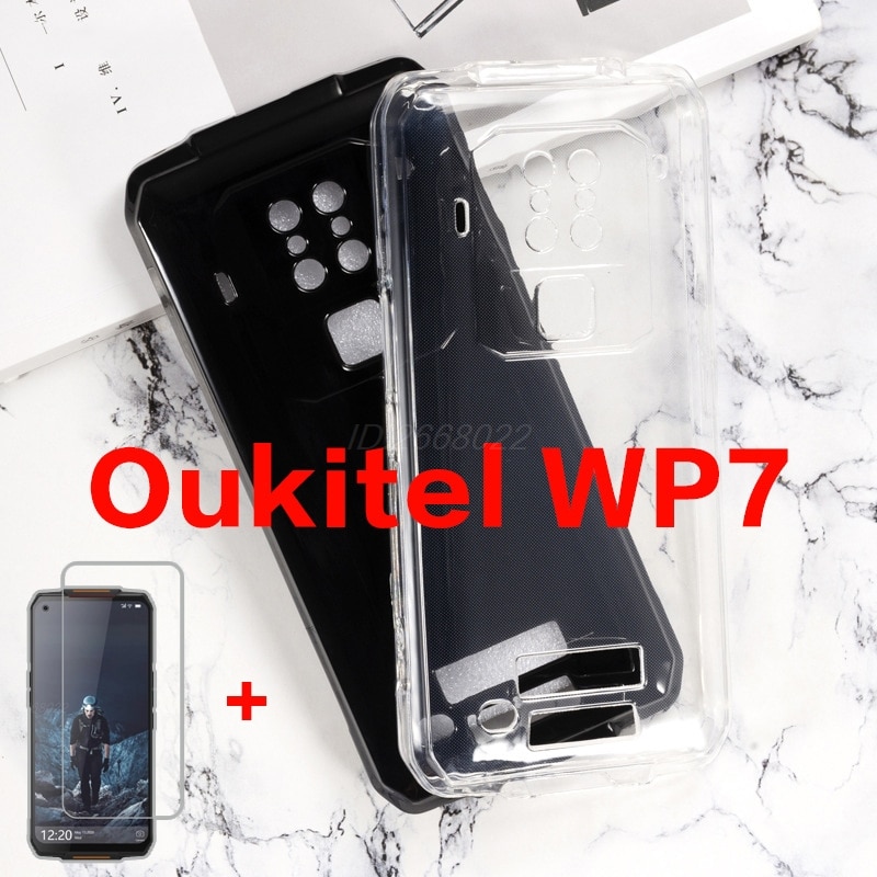 Transparent Phone Case For OUKITEL WP7 Soft Black TPU Phone Case For OUKITEL WP7 Back Cover With Tempered Glass For OUKITEL WP7