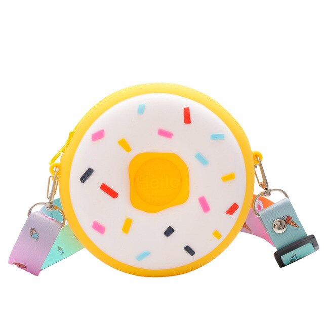 1Pcs Donut Kinderen Bag Leuke Kinderen Portemonnee Wilde Jongens Meisjes Messenger Bag Silicone Kinderen Bag Kids jaar: Yellow