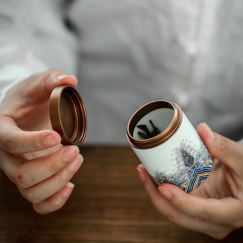Travel Portable Chinese Retro Porcelain Small Tea Caddy Canister Sealed Ceramic Jar Tea Storage Box Container