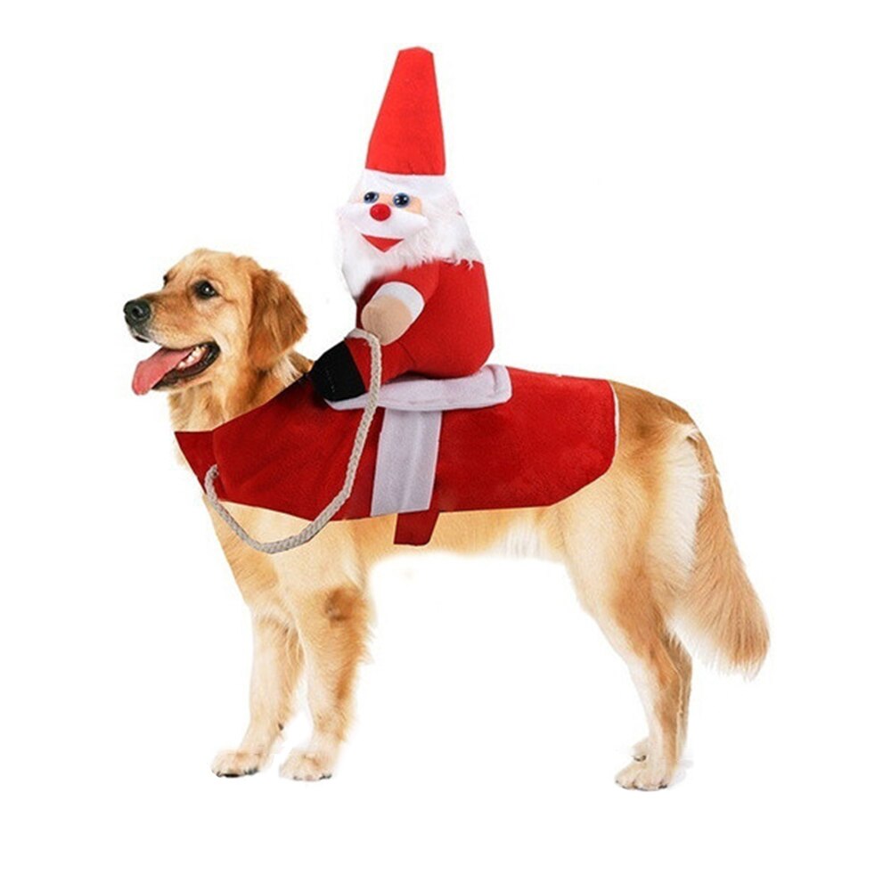 Pet Dog Christmas clothes Santa Claus Riding A Deer Jacket Coat Pets Christmas Dog Apparel Costumes for Big Dog or Small Dog: M / Red