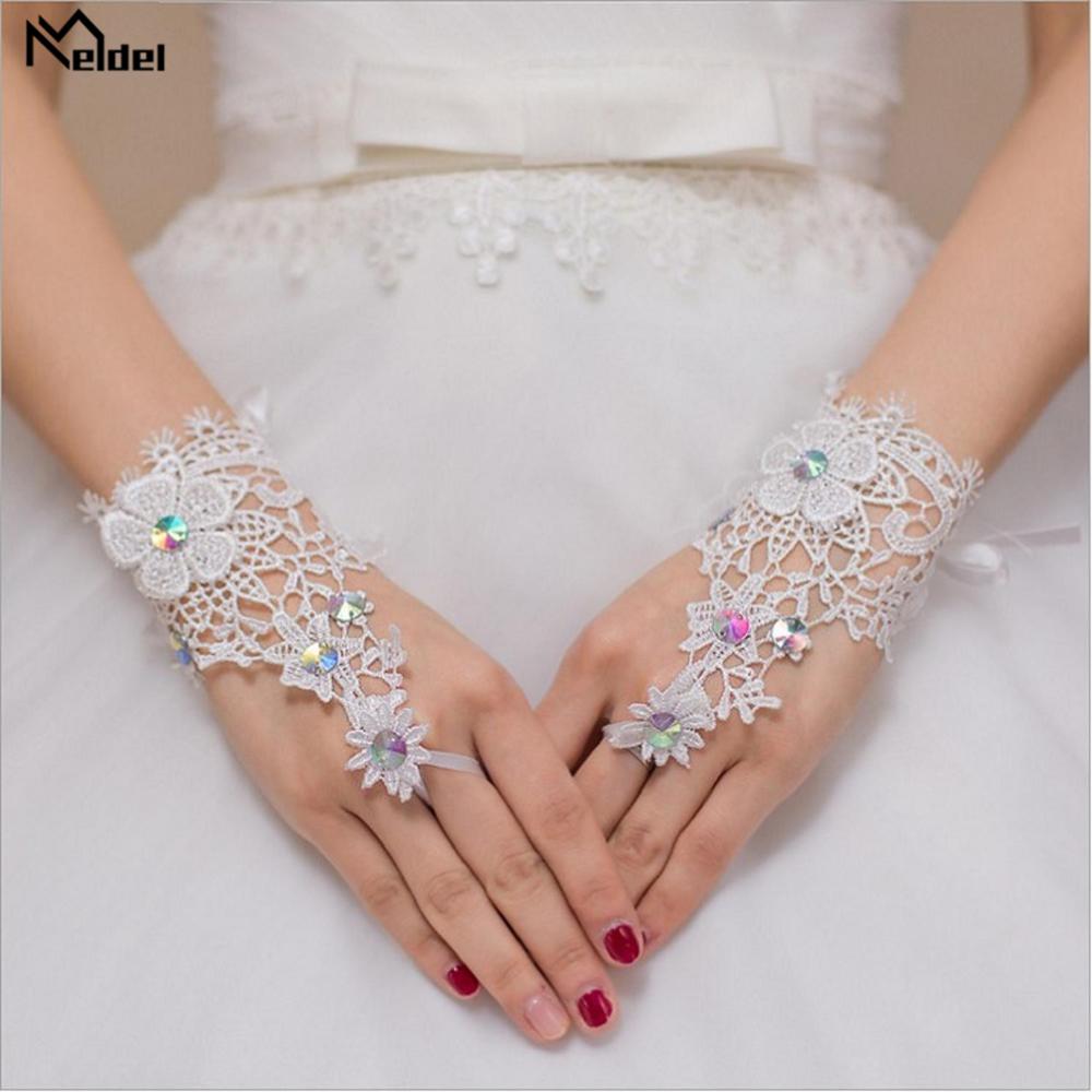 Guantes Blancos cortos de cristal de para boda, guantes nupciales elegantes