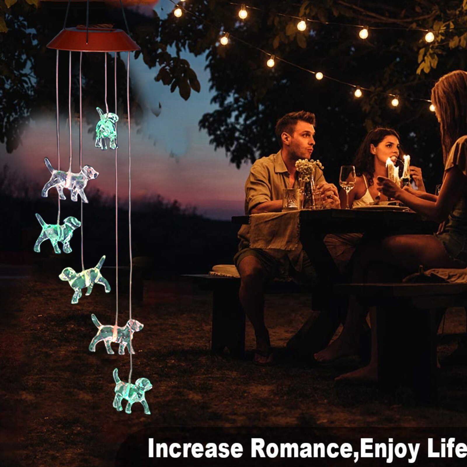 40# Small Dog Wind Chime Solar Led Lamp Rainbow Suncatcher Garden Decoration Outdoor Hanging Light Decorative Suncatcher
