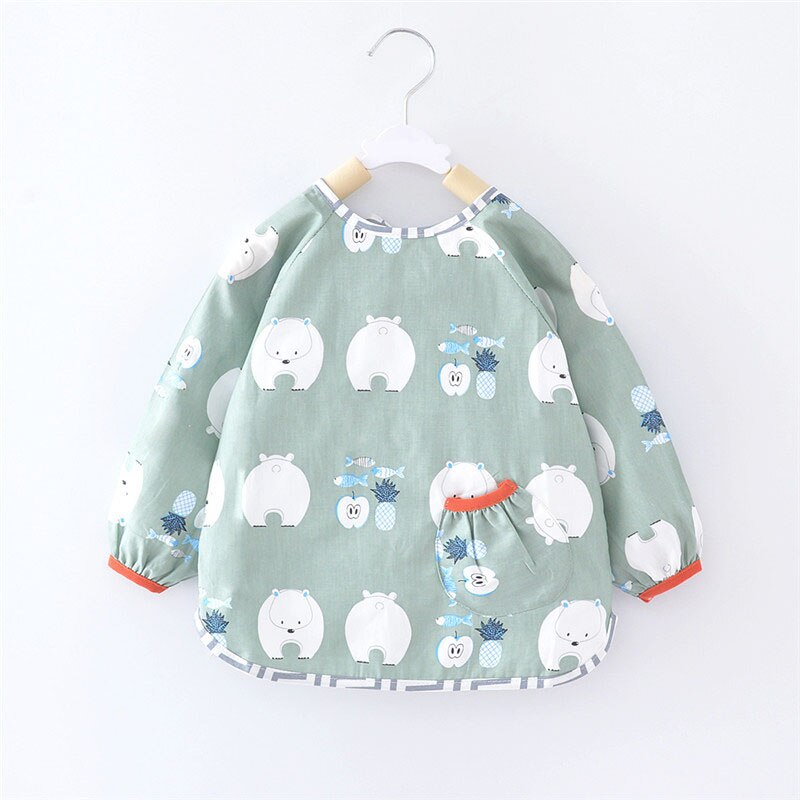 Cute Cartoon Baby Bibs Waterproof Kids Baby Boy Girl Bibs Babador Cotton Baby Feeding Stuff Burp Cloth Long Sleeve Apron Bavoir: green