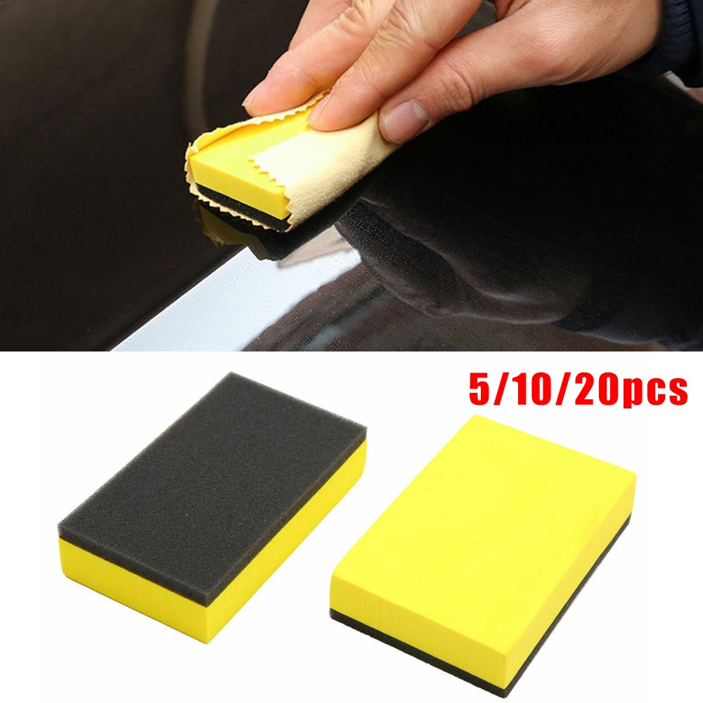 Éponge EVA pour revêtement céramique de voiture, 20 pièces, tampons applicateurs de cire, jaune 7.5x5x1.5cm, accessoire de polissage pour automobile