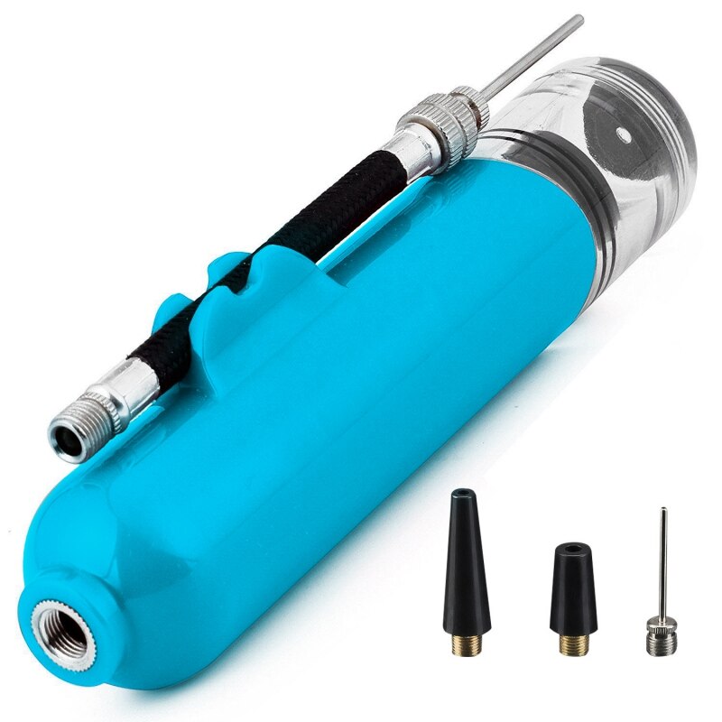 Football Soccer Ball Pump Portable Manual Air Pump Inflator Hose Holder Hand Needles Small Nozzle Basketball: Blue