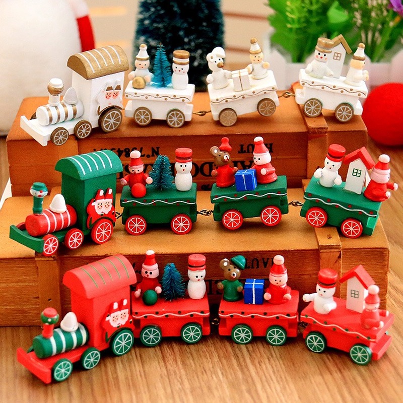 1 Set Kerst Trein Geschilderd Hout Kerst Decoratie voor Thuis Xmas kid speelgoed ornament jaar Cadeau