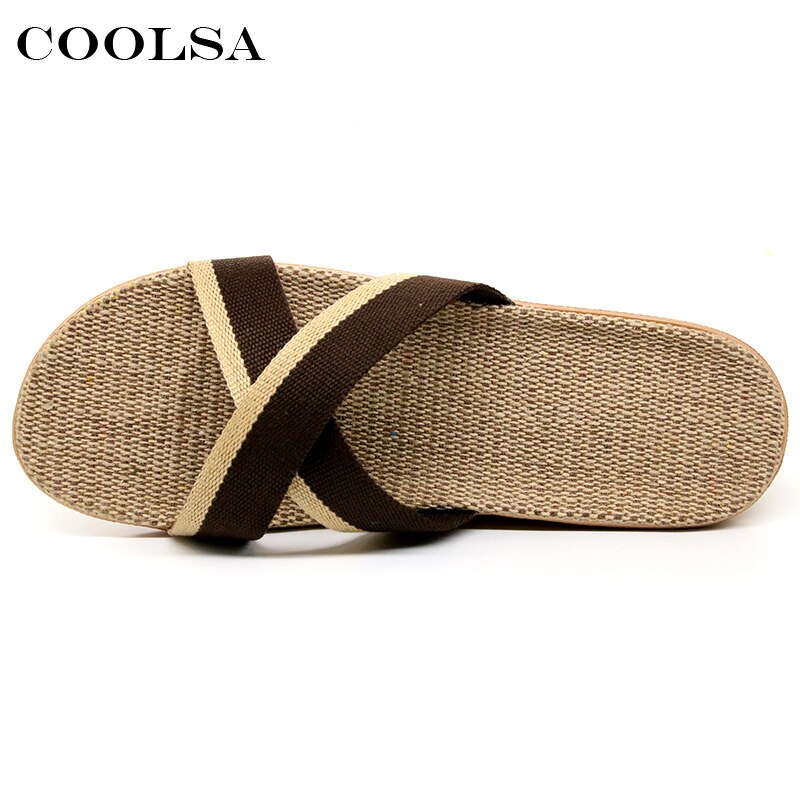 Coolsa sommer mænd hør flip flop lærred skridsikre flade rutschebaner indendørs hjemmesko mand strandsandaler afslappet halmsko