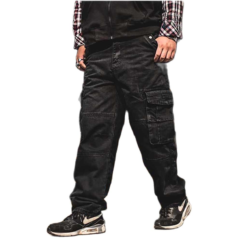 Trendy Plus Size Black Jeans Men Casual Denim Pants Loose Baggy Hiphop Jeans Straight Cargo Pants Streetwear Trousers Clothing