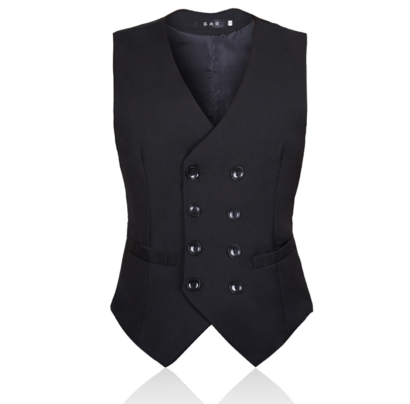 Mens British Dress Vests Men Slim Fit Wedding Suit Vest Male Business Formal Sleeve Jacket Double Breasted Waistcoat 4XL 5XL 6XL: Black / 5XL