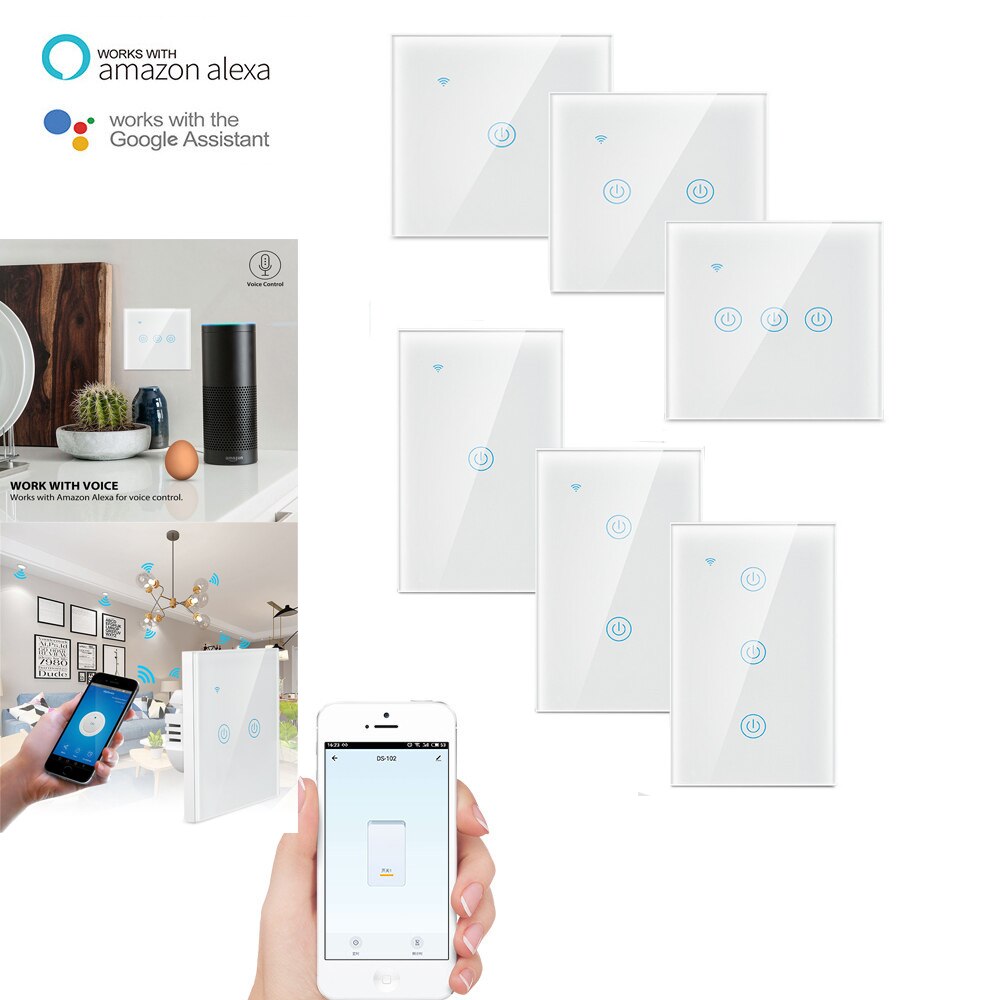 Smart Touch Switch Panel Wall interruptor 1/2/3 Gang wifi light switch US/EU Standard Work with Alexa Google Home