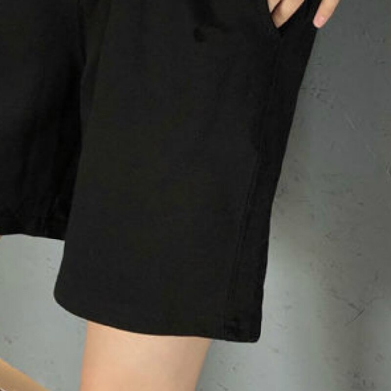 Pantalones cortos de verano para mujer, negros, hasta la rodilla, holgados, de pierna ancha, ropa de calle BF, Unisex, esbelto, estilo coreano, simples y Chic para estudiantes