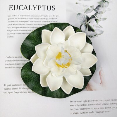 Plantas flutuantes água lírio artificial flor de lótus folha lagoa tanque de peixes decoração nova: White