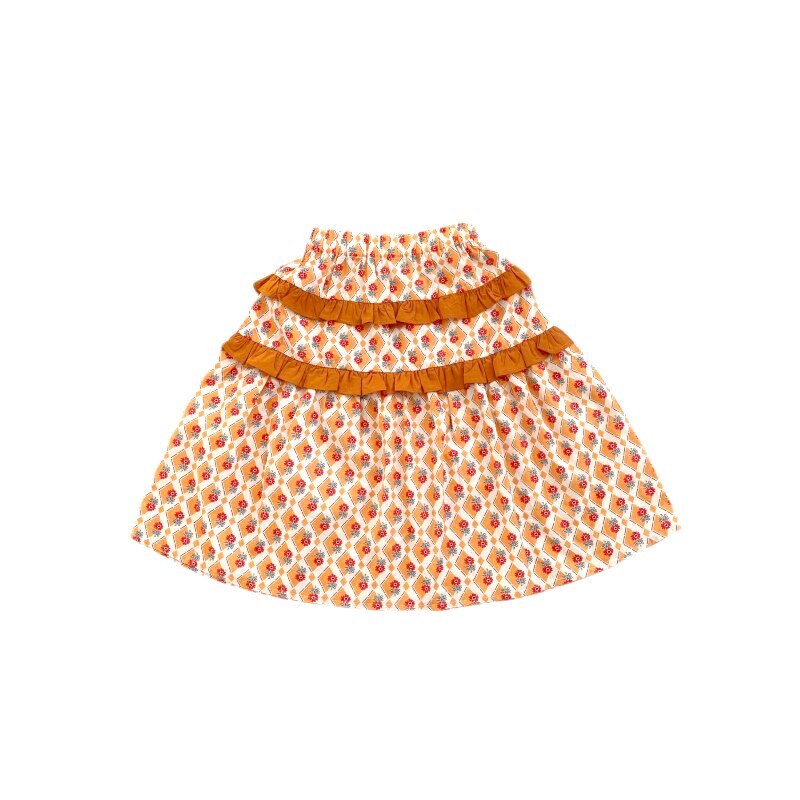 2022 Summer Floral patchwork skirts 2-7 years Girls cotton casual skirts Kids Bottoms: Orange / 4T