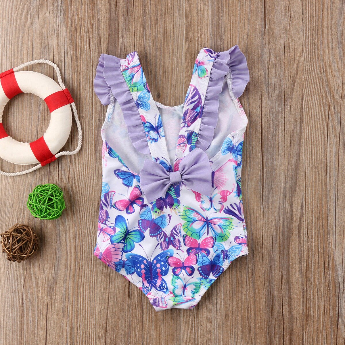 Summmer One Piece Baby Girl Flower butterfly Print Bathing Suit Backless Swimwear Cute Kids Ruffles Swimming Swimsuit