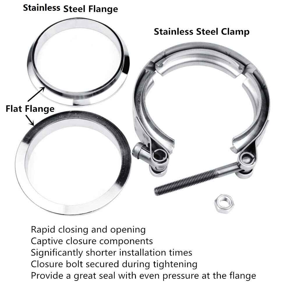 3.0” Stainless Exhaust V Band Clamp Flat Flange V-Band Flange Kit For Turbo Downpipes Exhaust Connection