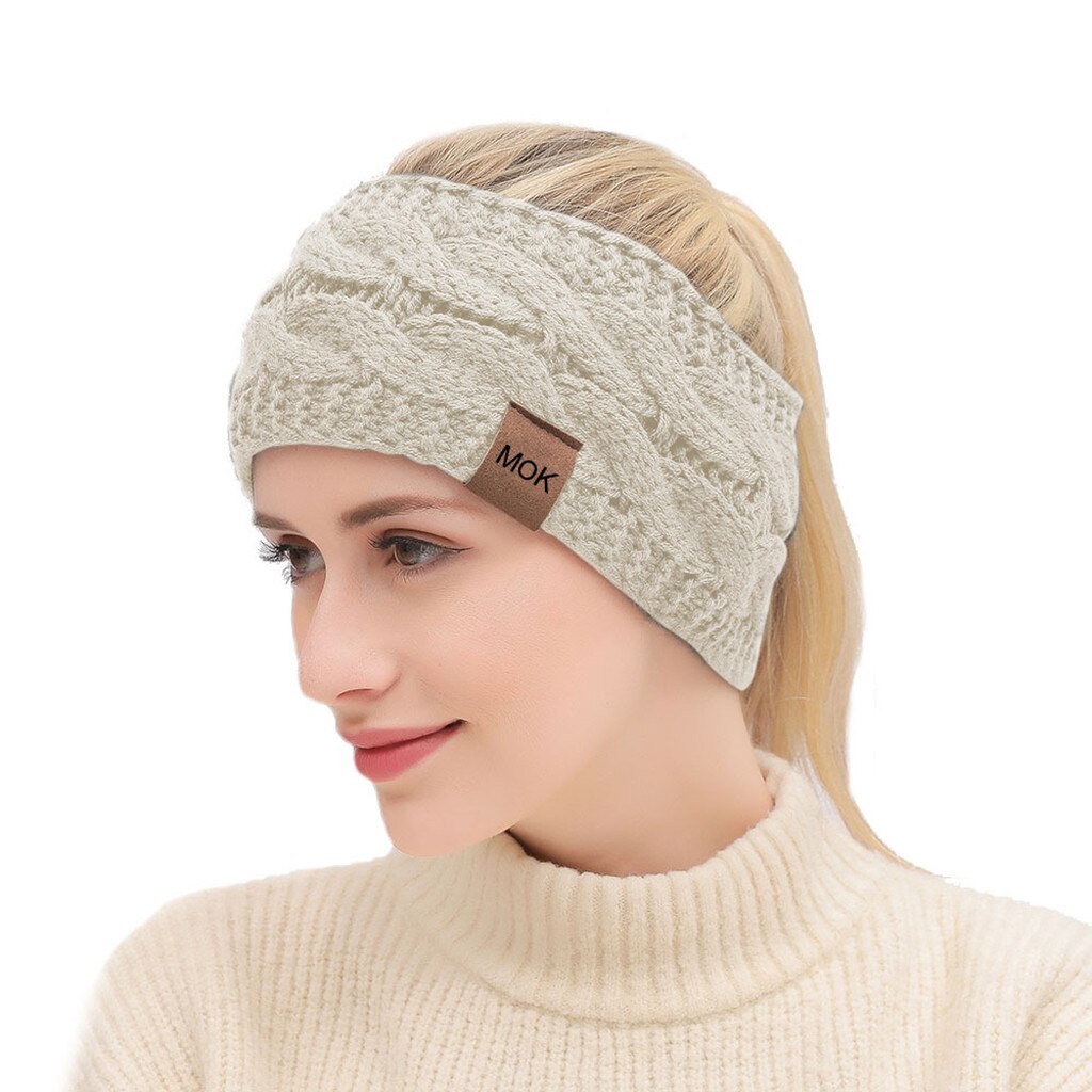 Diadema más cálida tejida para otoño e invierno, turbante deportivo para mujer, banda ancha de ganchillo, accesorios para el cabello: Beige