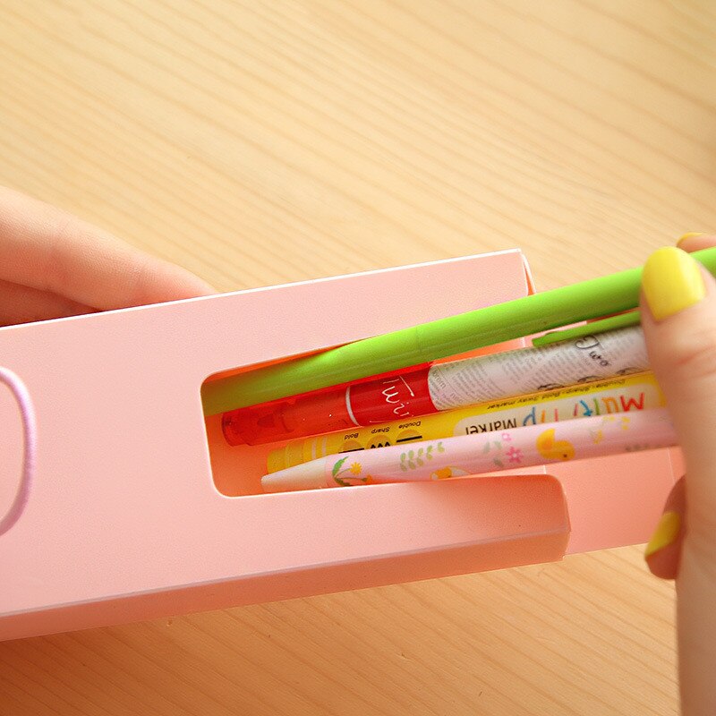 Sött leende pennfodral godisfärg plast pennask med hasp kawaii pvc låda billig brevpapper skola kontor mini bärbar