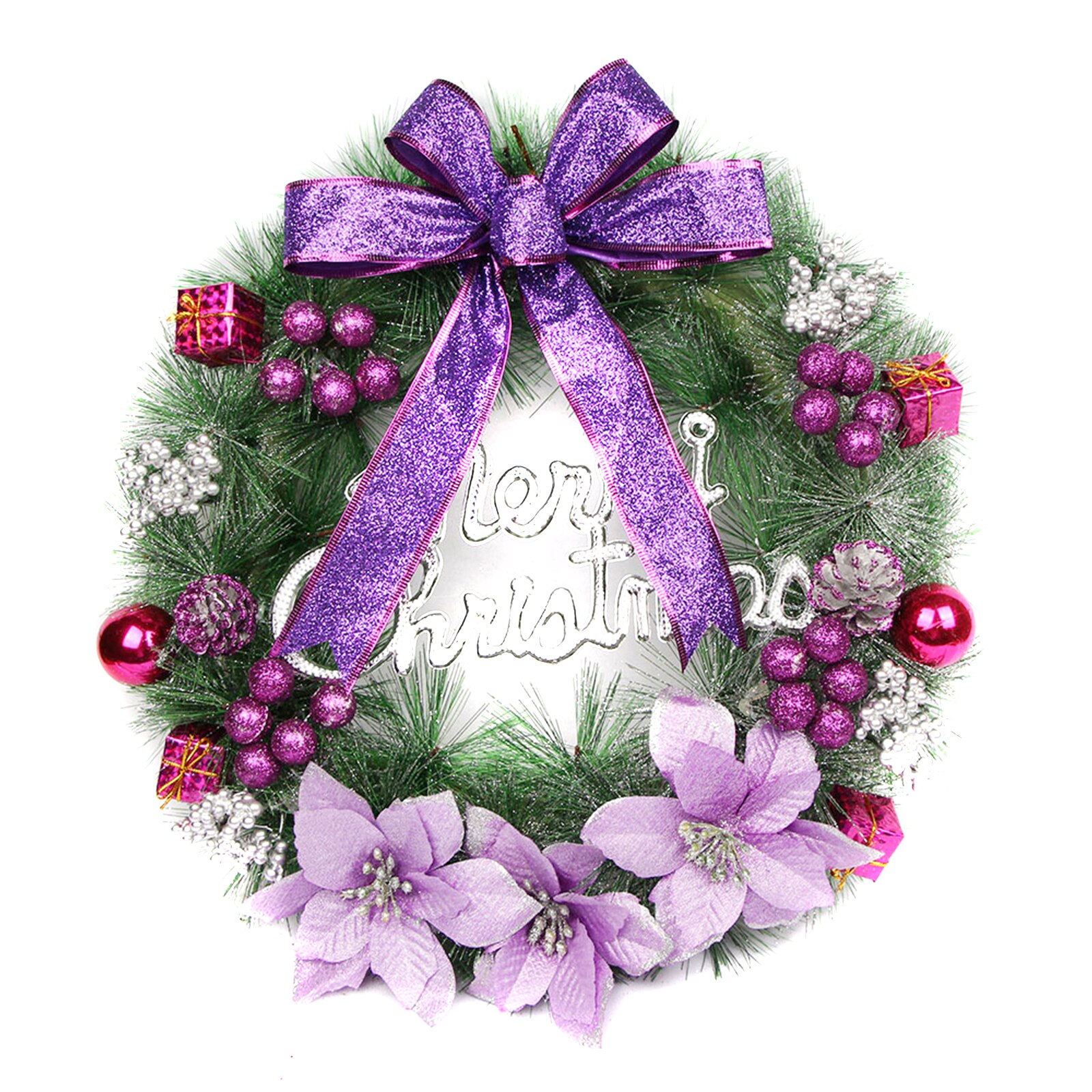 Kerst handgemaakte kransen kunstmatige slingers met bellen strik kerst voordeur muurdecoratie 30/40cm: Paars / 40cm