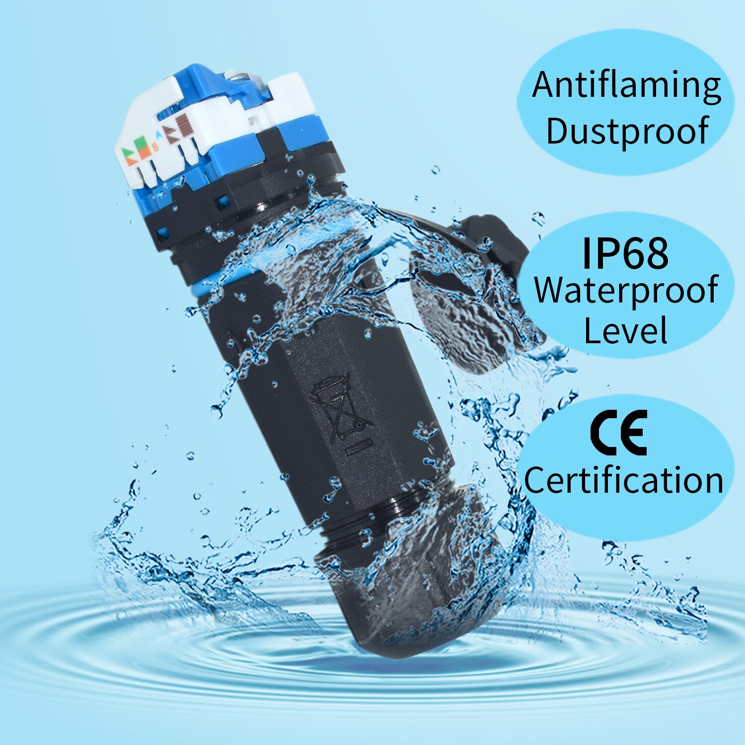 RJ45 Waterproof Connector IP68 Cable Connector, Panel Mount Coupler Female to Female, with Shielding Cable Coupler-CAT5E-YMP20: Default Title
