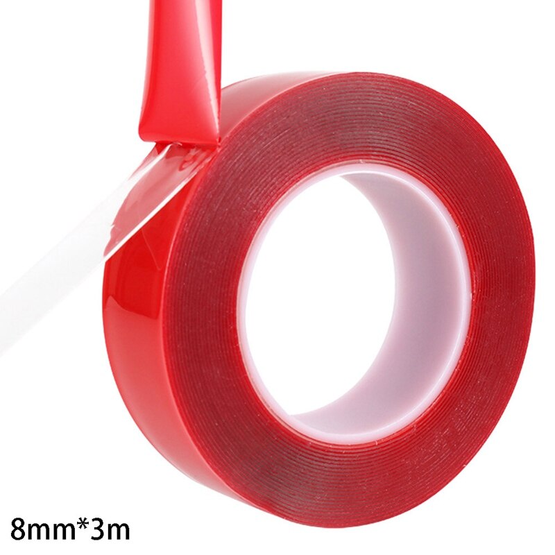 3m Red Double Sided Adhesive Tape High Strength Acrylic Gel Transparent No Traces Sticker for Car Auto Interior Fixed: 8mmx3m