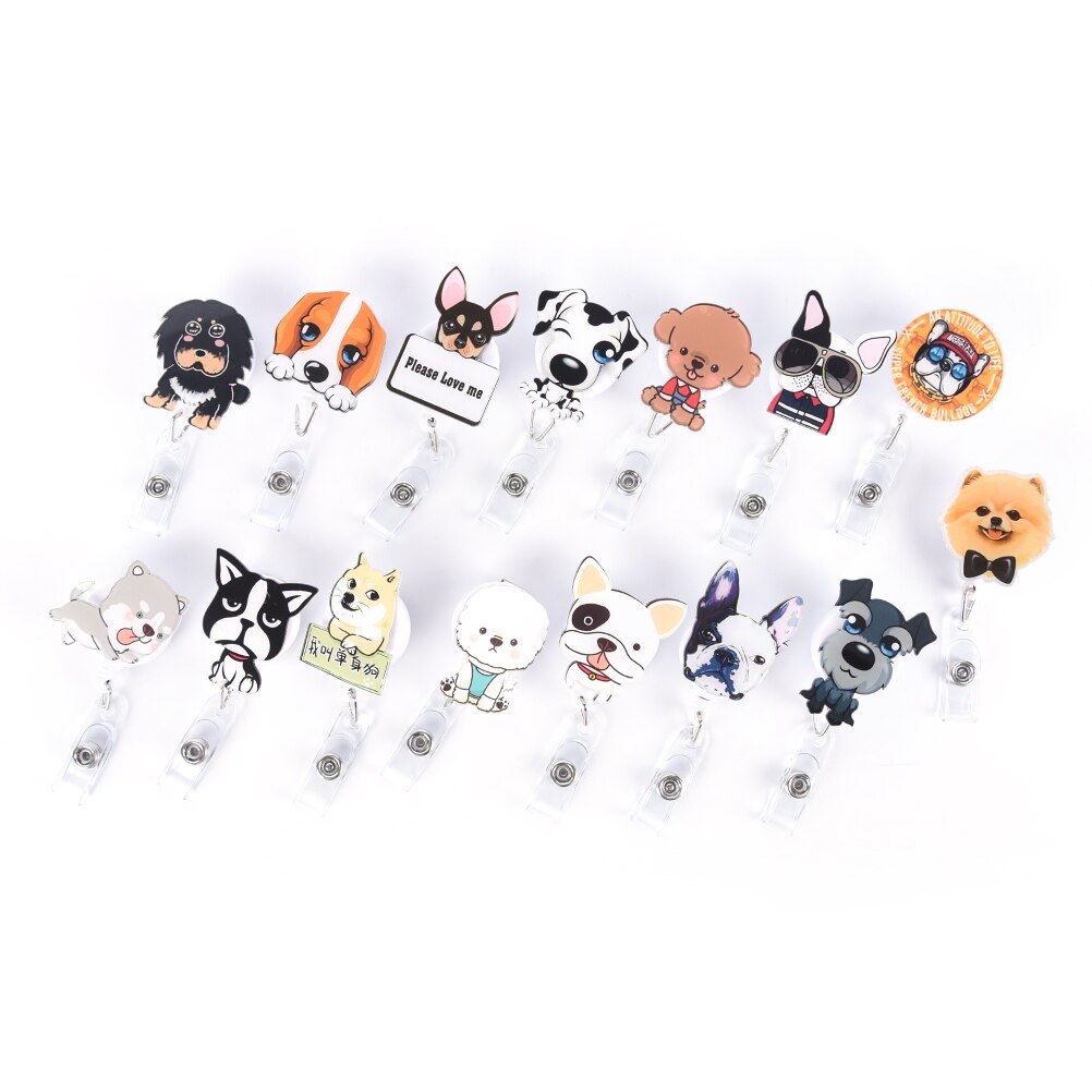 1Pcs Cute Mini Cartoon Dog Retractable Badge Reel Nurse Exihibiton ID Name Card Badge Holder