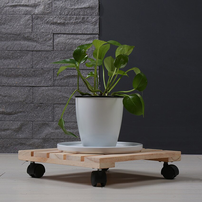 25cm Wood Plant Caddy Heavy Duty Potted Plant Stand with Wheels, Square Flower Pot Rack, Planter Trolley Casters Rolling Tray