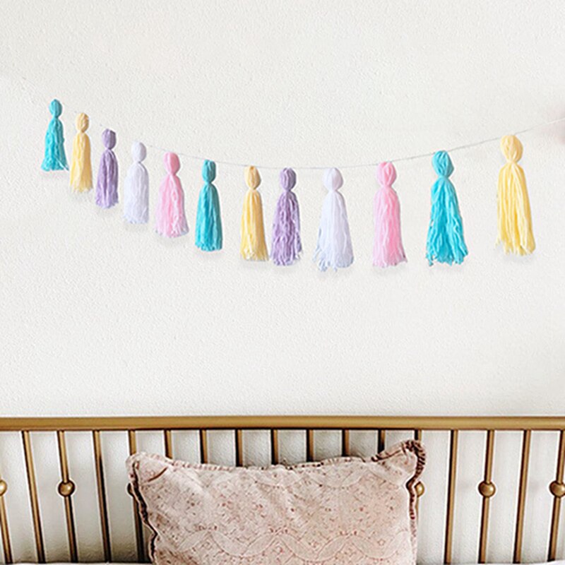 Ins nordisk børneværelse dekoration kvast guirlande snor vægophæng ornamenter børneværelse vægindretning baby shower fotorekvisitter