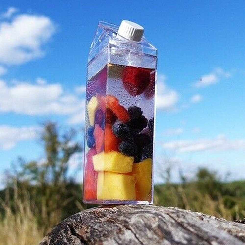 Clear Milk Shape Water Bottle Box Carton Shape Plastic Milk Storage Cup Box Transparent Reusable Water Jug Bottles 500ml