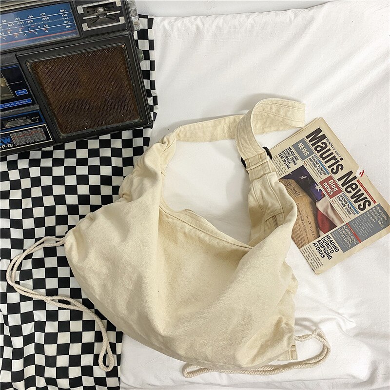 100% Baumwolle Teenager lässig Segeltuch groß Kapazität Schulter Tasche Schüler Freizeit Sanft Stoff Schule Buchen Laptop Crossbody Tasche: Beige