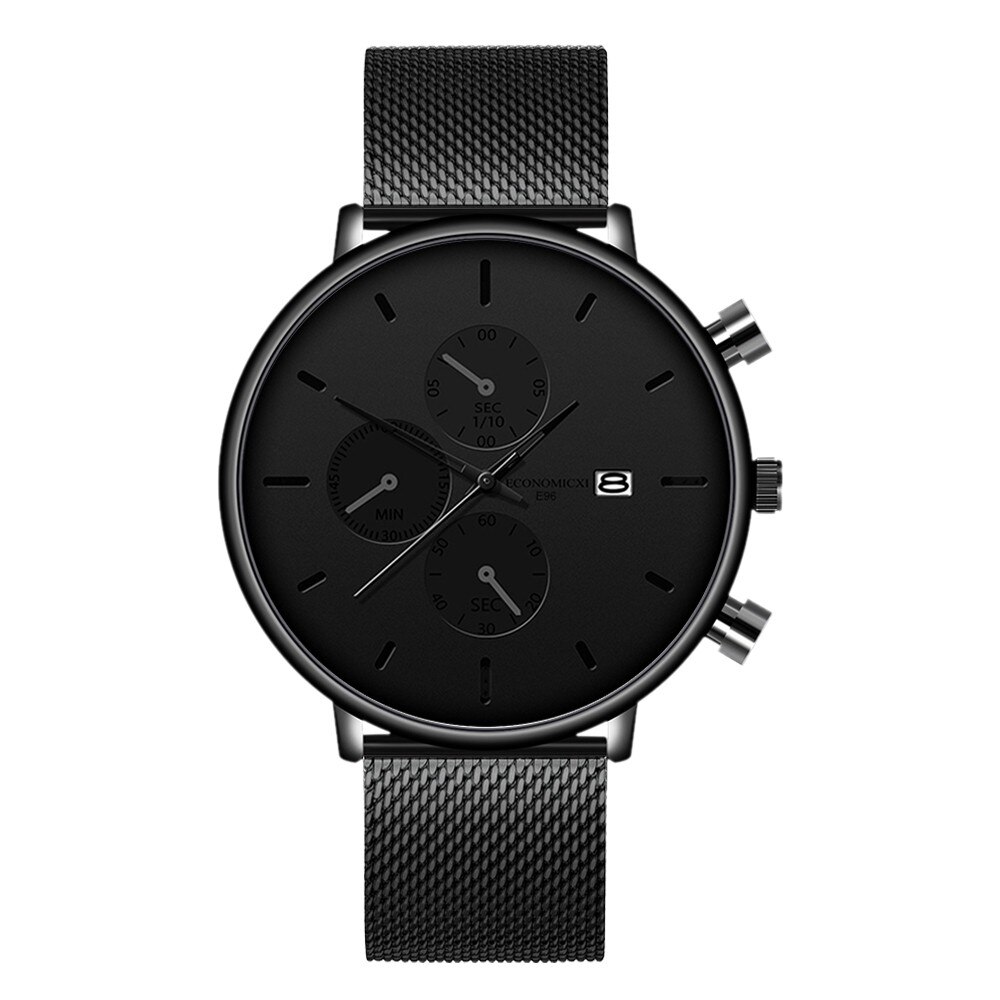 Relojes ECONOMICXI para hombre reloj de cuarzo luminoso para hombre reloj deportivo resistente al agua de acero malla delgada informal reloj Masculino #12: Black