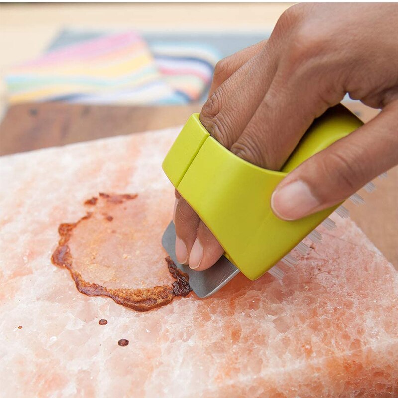 Salt Plate Scrubber Brush Green Handled Salt Block Cleaning Brush For Kitchen Dish Bowl Barbecue Cleaner Tools Home Accessories