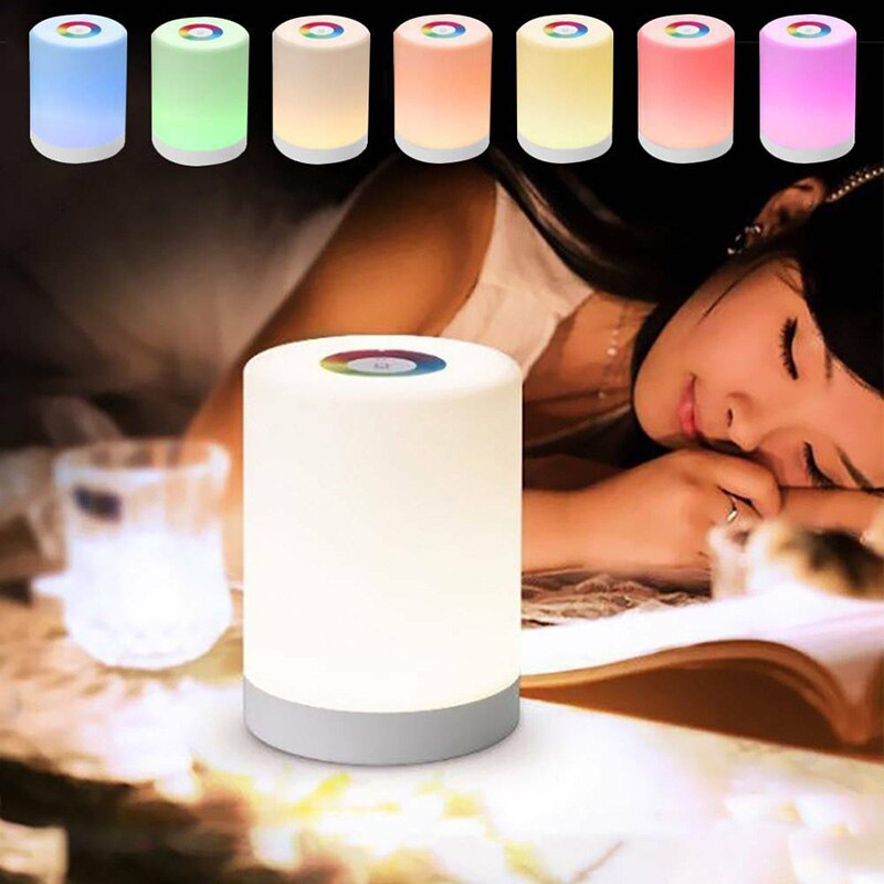 Fem mode bærbar natlampe sengelamper berøringslamper led rgb usb lysdæmper bordlampe til læsning camping telt soveværelse fodring baby
