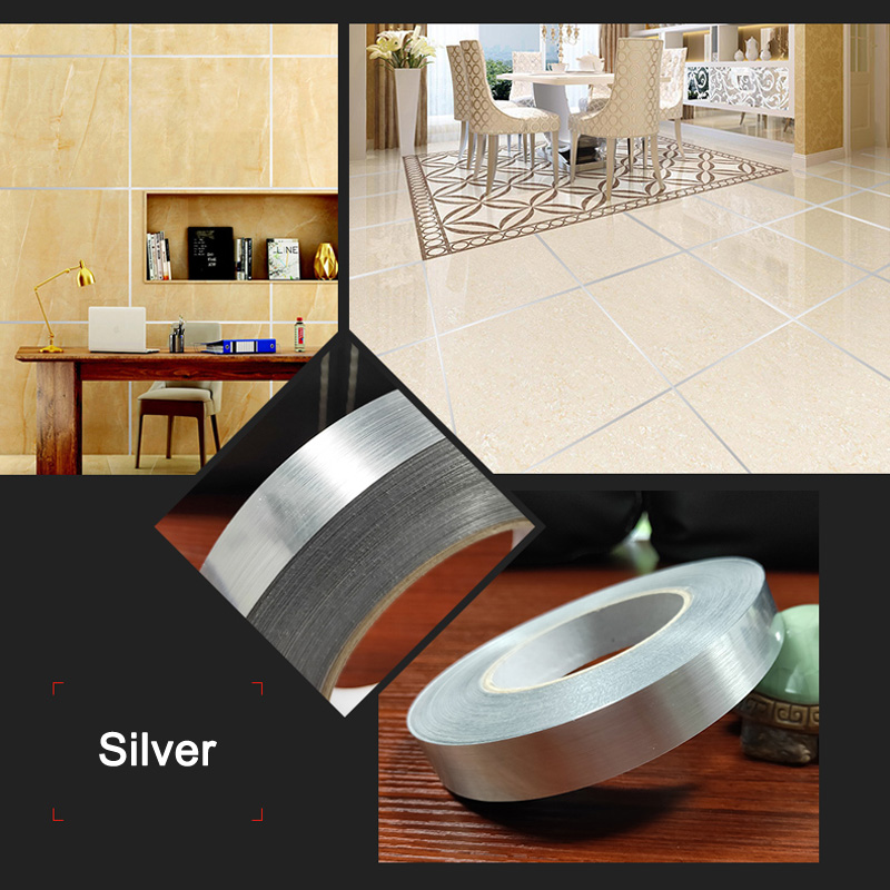 Waterproof Ceramic Tile Mildewproof Gap Tape Tile Gap Sealing Tape Foil Strip Silver Golden Rims DC120: silver-M