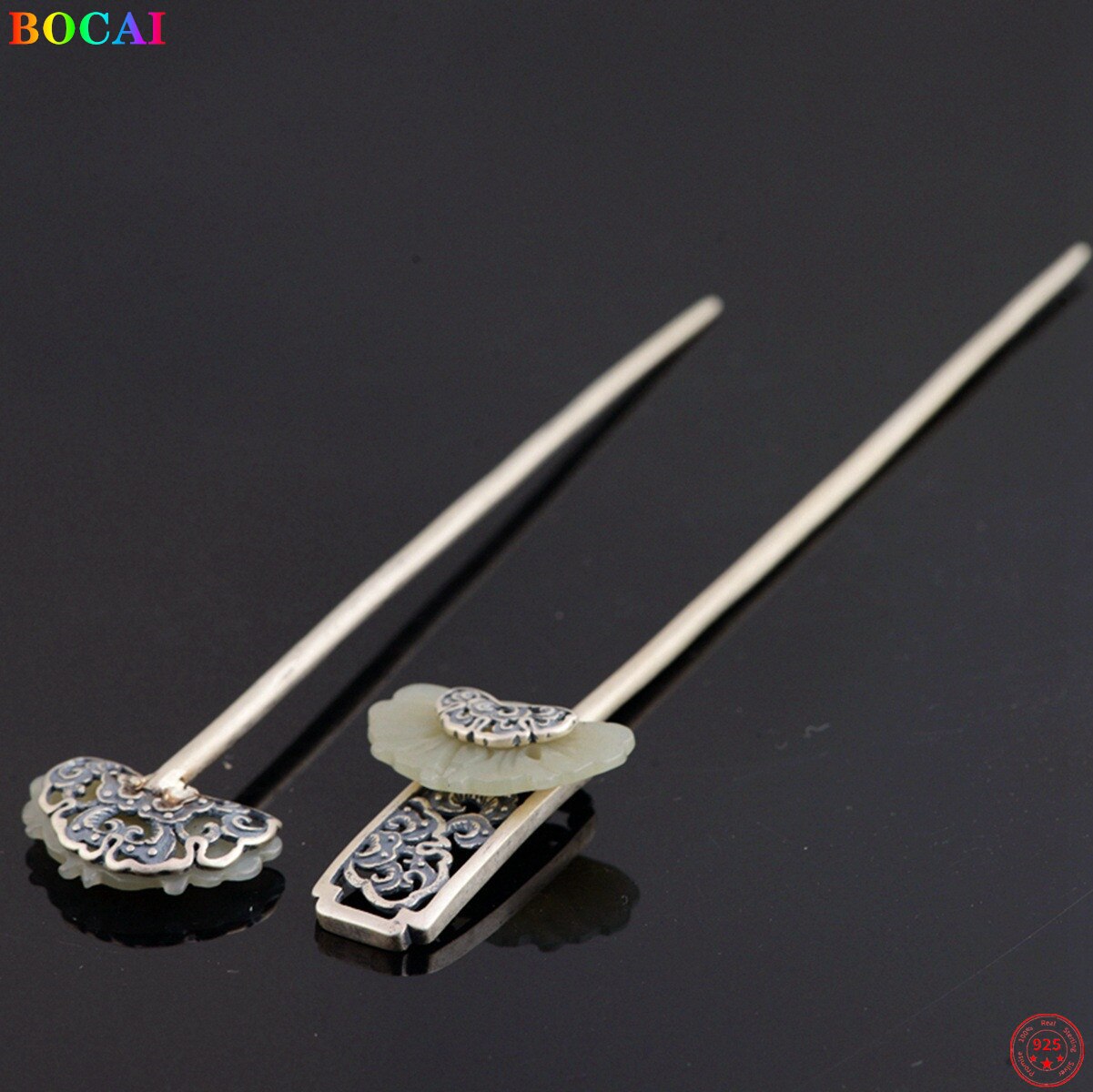 Bocai  s925 haaraccessoires aus sterlingsilber, schmetterling, liebesblumen, jade-kopfschmuck, haarnadel-charm-schmuck für damen