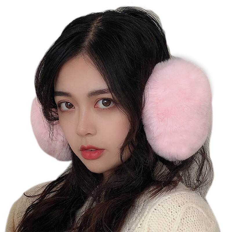 Korean Women Men Unisex Winter Thicken Fluffy Plush Earmuffs Headband Simple Solid Color Adjustable Ear Covers Warmers Hair Hoop: Pink
