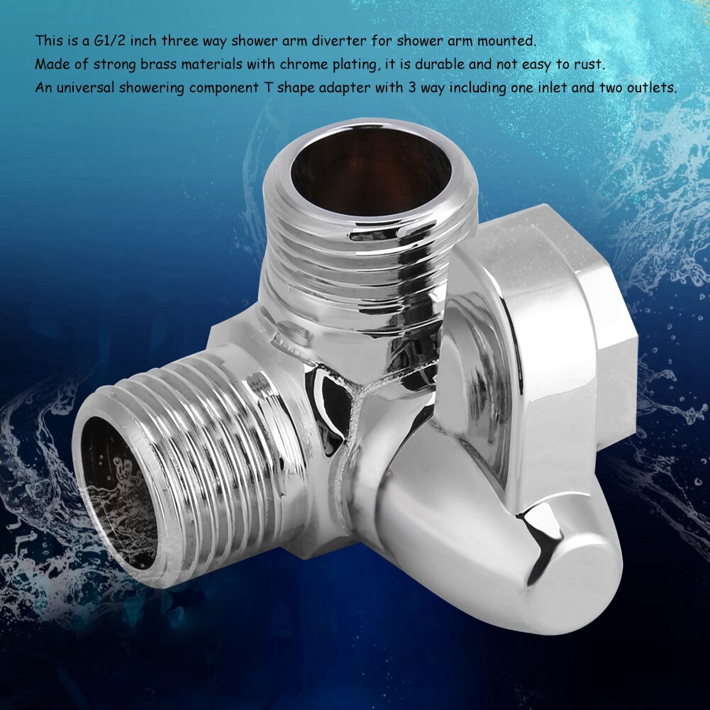 G1/2 Inch Three Way Shower Arm Diverter Universal Showering Component T Shape Adapter Fitting To Home Water System