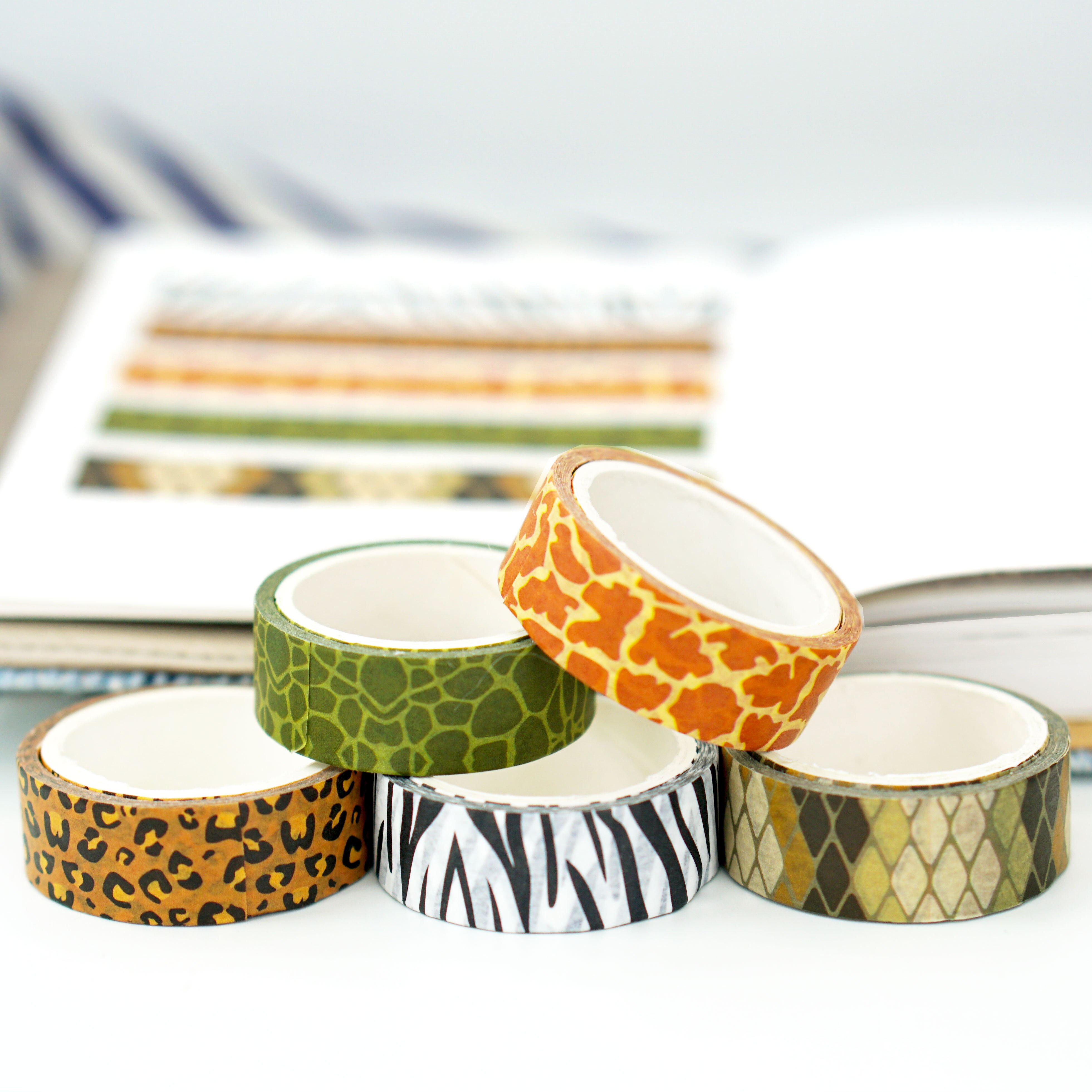 5Pcs/set Leopard Grain Washi Tape Animal Zebra Giraffe Adhesive Paper Masking Tape Sticker Decorative Stationery School Supplies