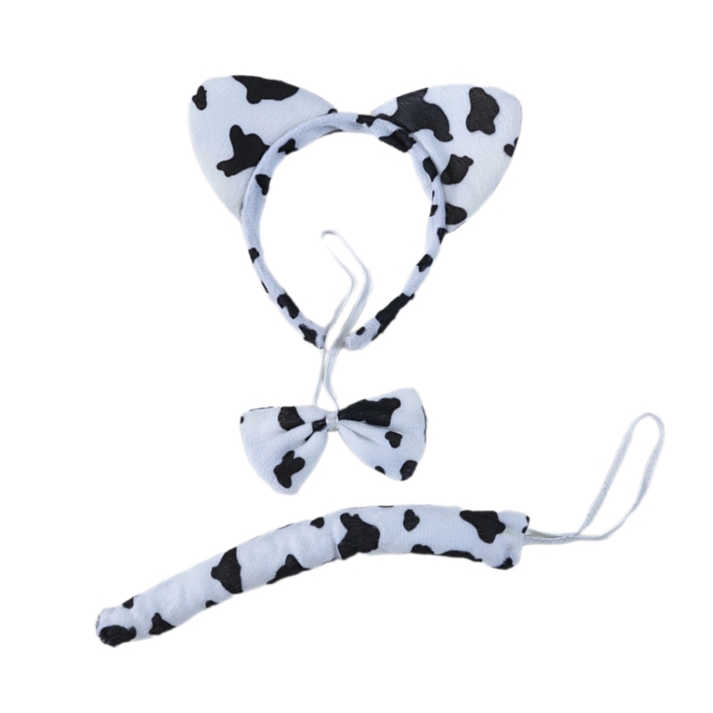 3 st djurkostymer för barn katt/mus/hund/ko/leopard/grodöron pannband svans fluga svans djur cosplay tillbehör