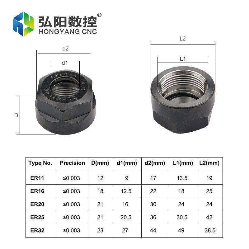 ER11 ER16 ER20 ER25 ER32 CNC Router Engraving Collet Clamping Hex Nut,For CNC Lathe Milling Collets Chuck Holder