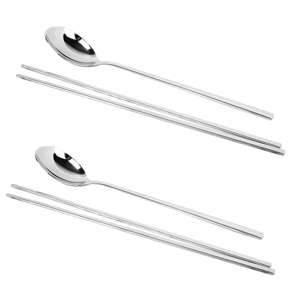 Korean 2 sets Stainless Steel Chopsticks Spoon Tableware Kitchen Supply