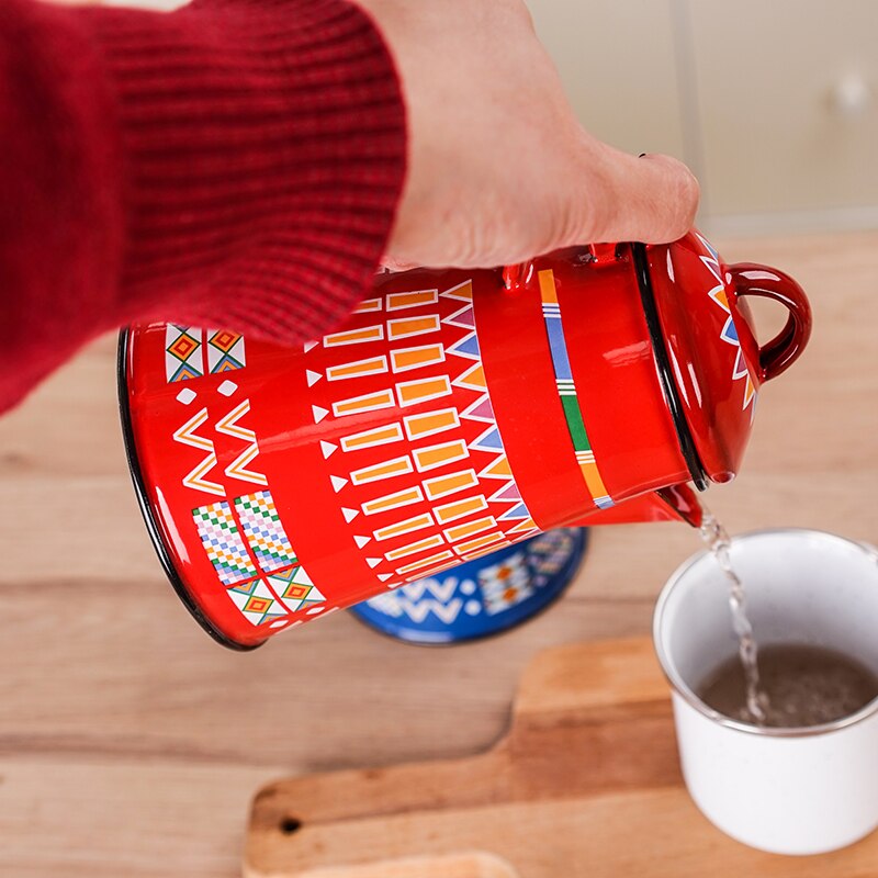 Emalje kaffekande med håndkedel induktionskomfur gaskomfur universal mælkekande 800ml rød blå kedel tekande picnic pot