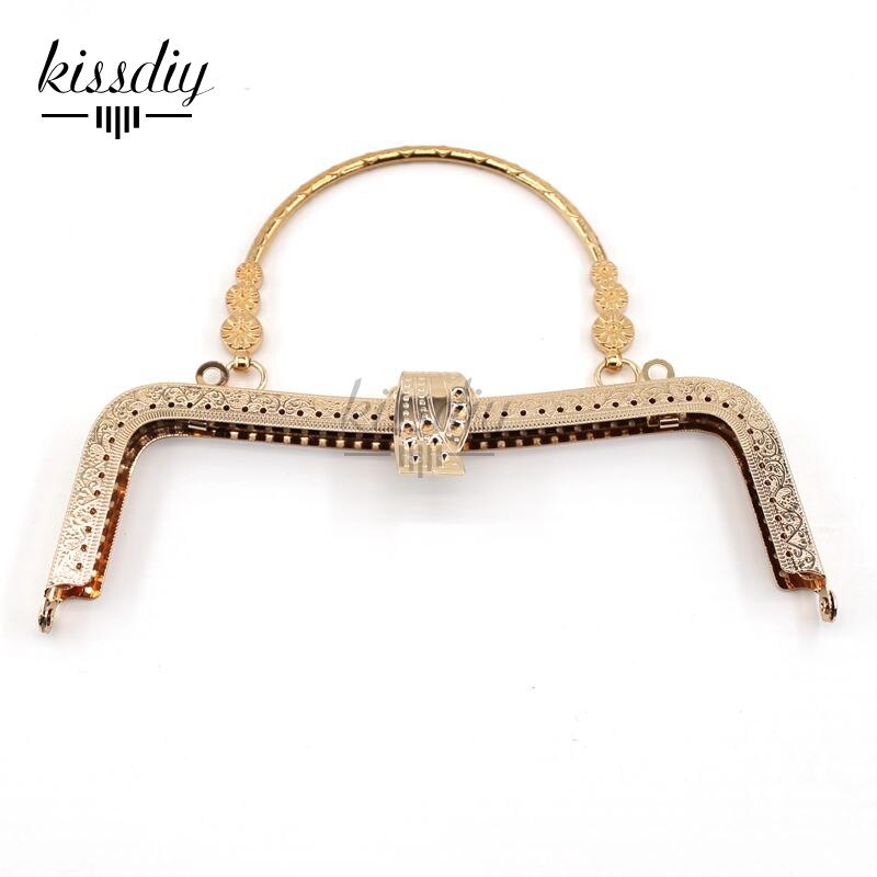 KISSDIY-Marco de Metal Vintage para bolso, accesorio para bolso con asa de cierre, Bronce Antiguo, plata, dorado, beso, 20,5 cm, 3 unids/lote: light golden