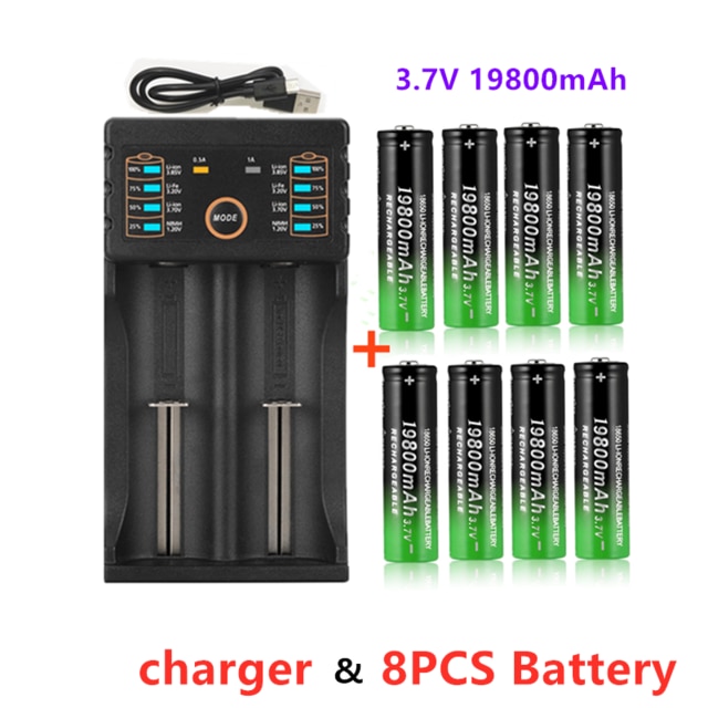 18650 litiumbatterier lommelygte 18650 genopladeligt batteri 3.7v 19800 mah til lommelygte + usb-oplader: Grøn