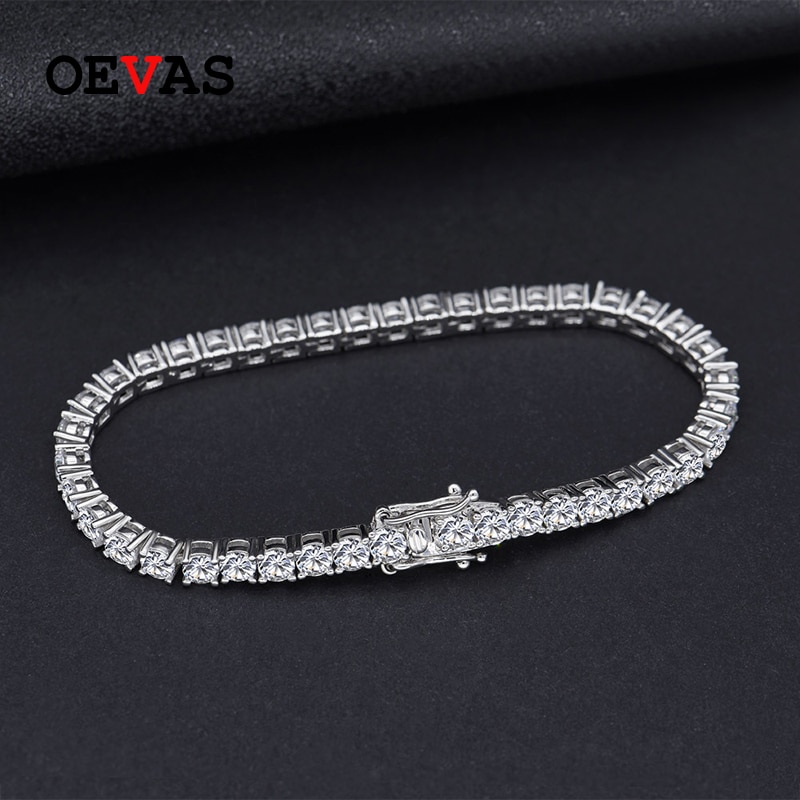 Oevas 100% 925 Sterling Zilver 3Mm Hoge Carbon Diamond Bangle Charm Bruiloft Armband Fijne Sieraden Party